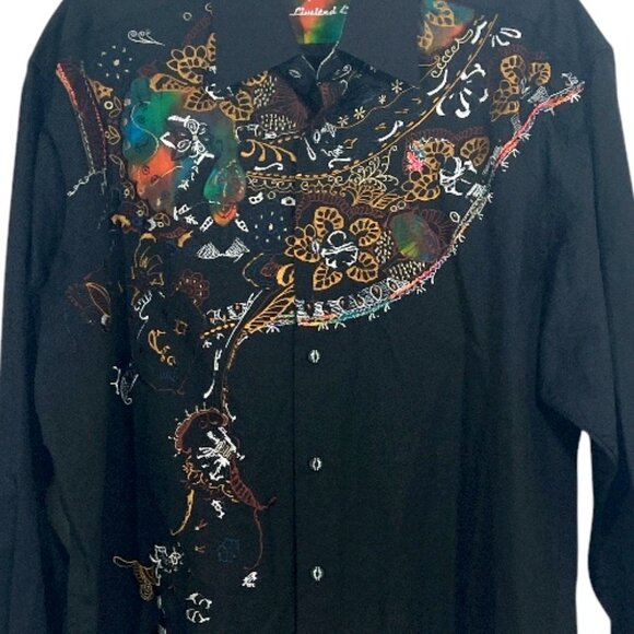 Robert Graham Limited Edition Embroidered LS Button Shirt Black XL Pre-Loved - Picture 3 of 5